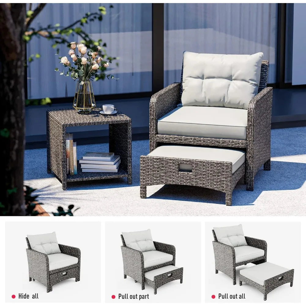 5 Pieces Wicker Patio Furniture Set, Outdoor Chairs with Ottomans Conversation Furniture with Coffetable, Garden Furniture Set