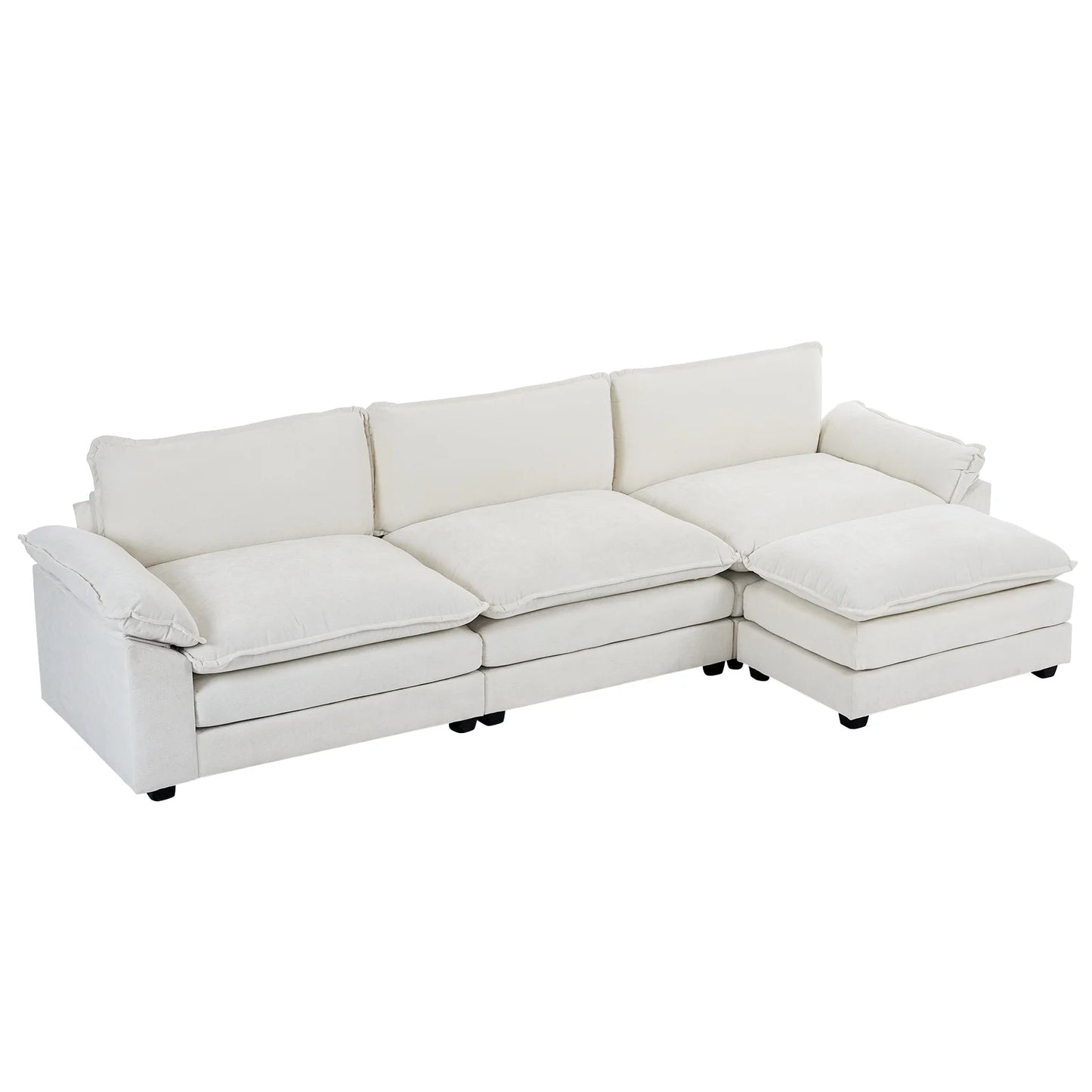 Sectional Sofa L Shaped Couch with Chaise Living Room Sleeper Set, 3 Seats with Chenille and Double Layer Cushions 120" W Beige